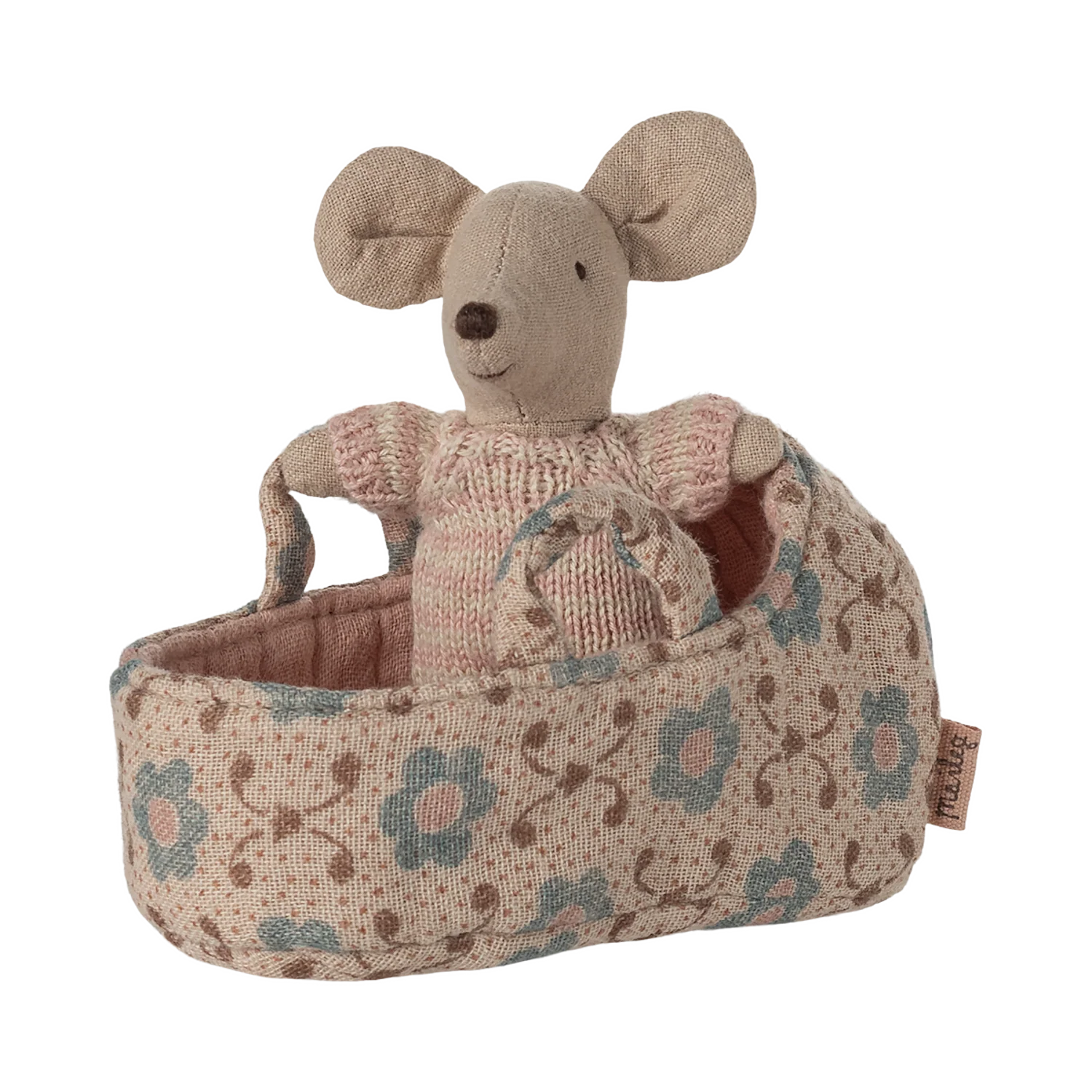 Maileg Baby Mouse in Carry Cot - Rose - Image 2