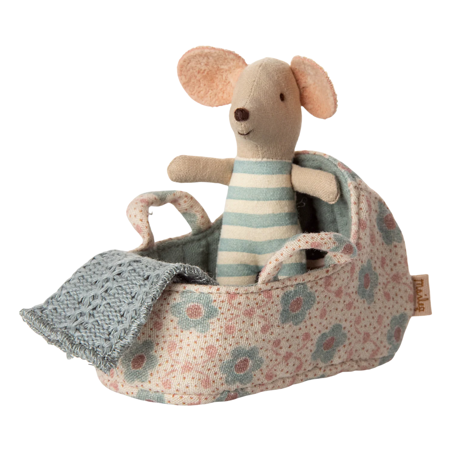 Maileg Carry Cot for Baby Mouse - Blue - Image 2