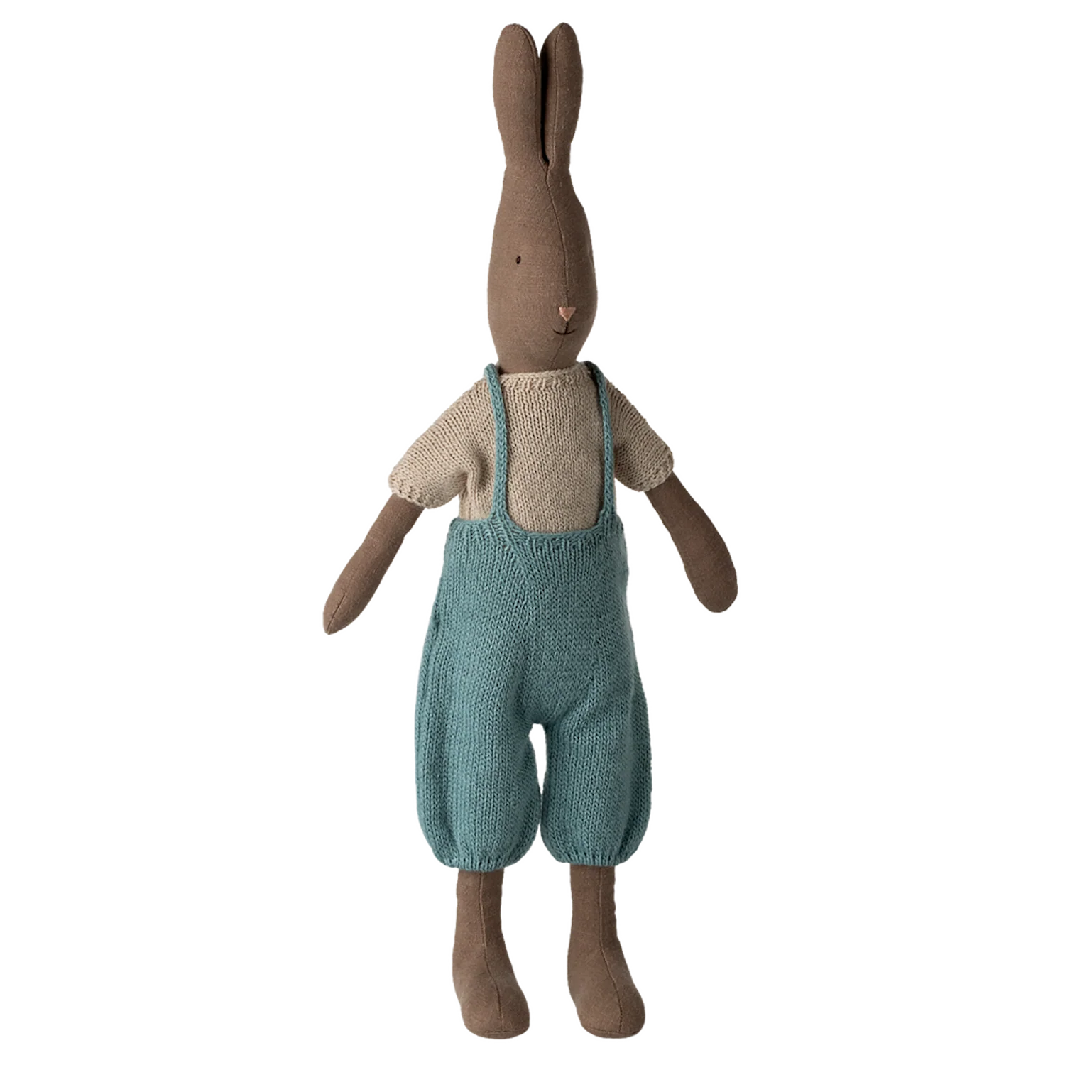 Maileg Rabbit, Size 3 - Brown - Knitted shirt and overall