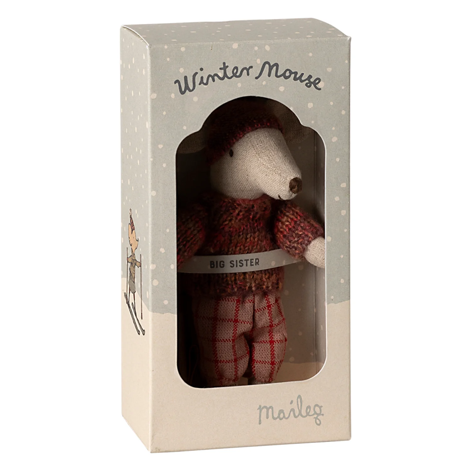 Maileg Big Sister Winter Mouse with Ski Set - Rose - Image 3