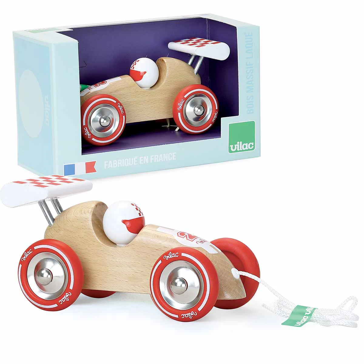 Pull Along Racing Car - Natural Wood - Image 4